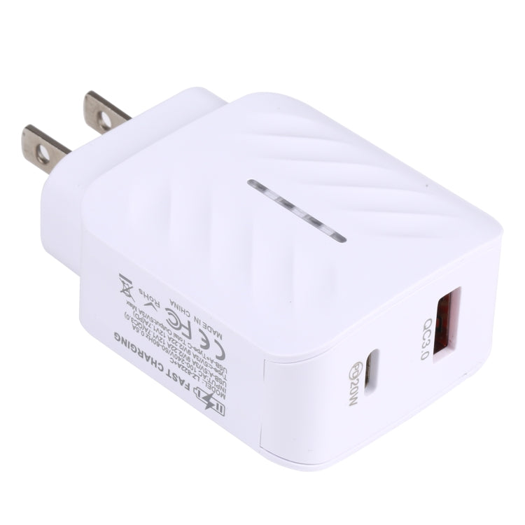 LZ-822A+C PD 20W ที่ชาร์จเดินทางชาร์จเร็ว USB-C / Type-C + QC 3.0 USB, ปลั๊ก US, ปลั๊ก EU