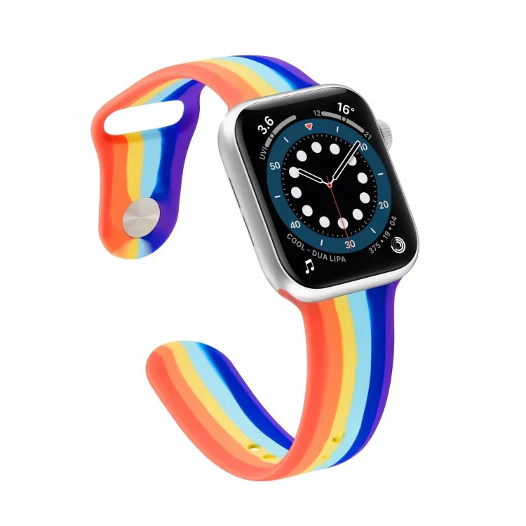 สายรัดนาฬิกาซิลิโคนสีรุ้งสำหรับ Apple Watch Series, 7 45 มม. / 6 & SE & 5 & 4 44 มม. / 3 & 2 & 1 42 มม., 7 41 มม. / 6 & SE & 5 & 4 40 มม. / 3 & 2 & 1 38 มม.