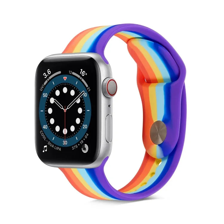 สายรัดนาฬิกาซิลิโคนสีรุ้งสำหรับ Apple Watch Series, 7 45 มม. / 6 & SE & 5 & 4 44 มม. / 3 & 2 & 1 42 มม., 7 41 มม. / 6 & SE & 5 & 4 40 มม. / 3 & 2 & 1 38 มม.