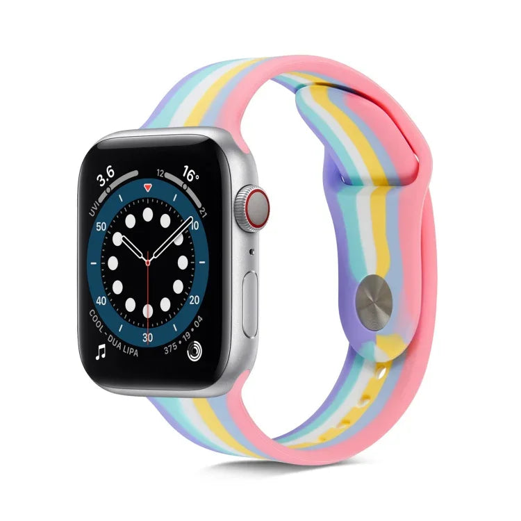 สายรัดนาฬิกาซิลิโคนสีรุ้งสำหรับ Apple Watch Series, 7 45 มม. / 6 & SE & 5 & 4 44 มม. / 3 & 2 & 1 42 มม., 7 41 มม. / 6 & SE & 5 & 4 40 มม. / 3 & 2 & 1 38 มม.