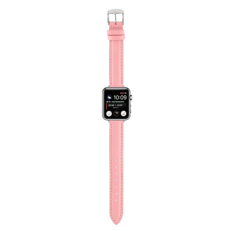 สายรัดนาฬิกาหนังแท้บาง 14 มม. สำหรับ Apple Watch Series, 7 45 มม. / 6 & SE & 5 & 4 44 มม. / 3 & 2 & 1 42 มม., 7 41 มม. / 6 & SE & 5 & 4 40 มม. / 3 & 2 & 1 38 มม.