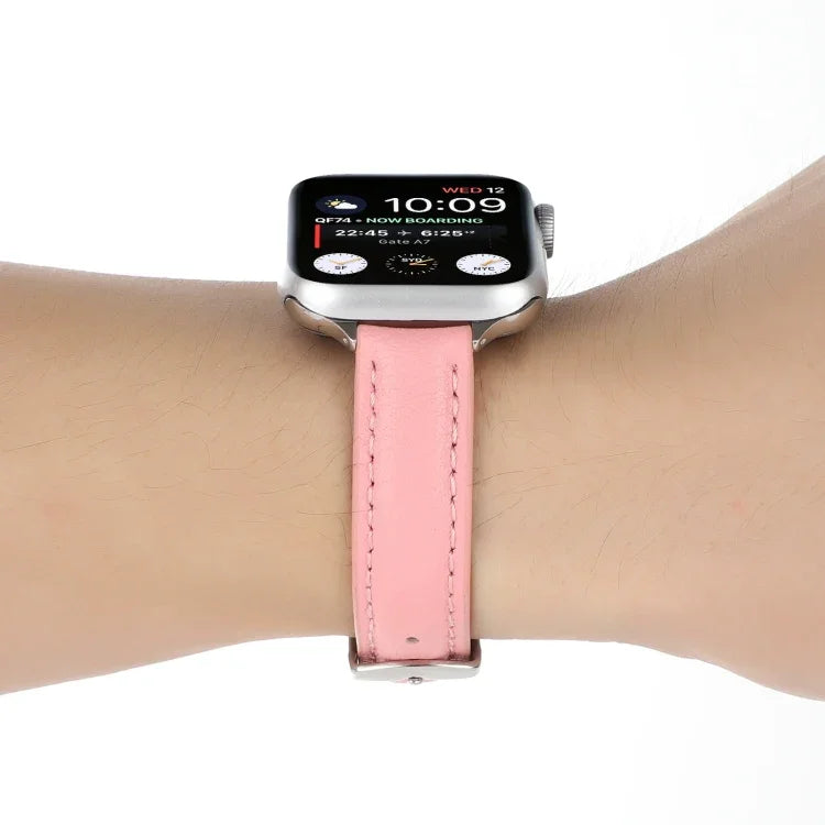 สายรัดนาฬิกาหนังแท้บาง 14 มม. สำหรับ Apple Watch Series, 7 45 มม. / 6 & SE & 5 & 4 44 มม. / 3 & 2 & 1 42 มม., 7 41 มม. / 6 & SE & 5 & 4 40 มม. / 3 & 2 & 1 38 มม.