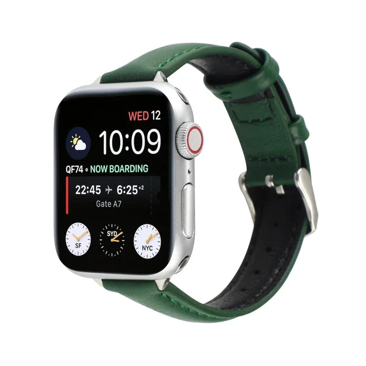 สายรัดนาฬิกาหนังแท้บาง 14 มม. สำหรับ Apple Watch Series, 7 45 มม. / 6 & SE & 5 & 4 44 มม. / 3 & 2 & 1 42 มม., 7 41 มม. / 6 & SE & 5 & 4 40 มม. / 3 & 2 & 1 38 มม.