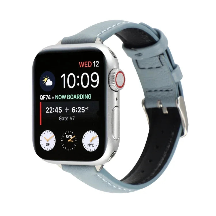 สายรัดนาฬิกาหนังแท้บาง 14 มม. สำหรับ Apple Watch Series, 7 45 มม. / 6 & SE & 5 & 4 44 มม. / 3 & 2 & 1 42 มม., 7 41 มม. / 6 & SE & 5 & 4 40 มม. / 3 & 2 & 1 38 มม.