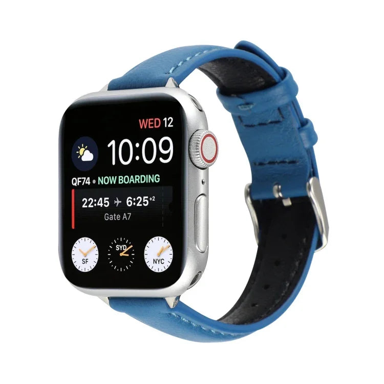 สายรัดนาฬิกาหนังแท้บาง 14 มม. สำหรับ Apple Watch Series, 7 45 มม. / 6 & SE & 5 & 4 44 มม. / 3 & 2 & 1 42 มม., 7 41 มม. / 6 & SE & 5 & 4 40 มม. / 3 & 2 & 1 38 มม.