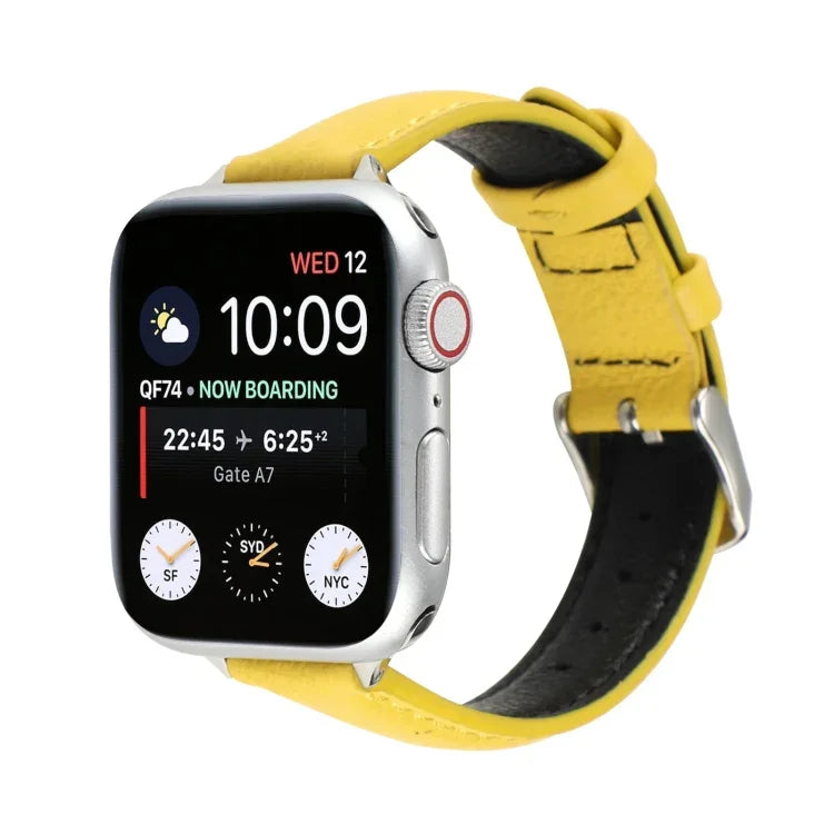 สายรัดนาฬิกาหนังแท้บาง 14 มม. สำหรับ Apple Watch Series, 7 45 มม. / 6 & SE & 5 & 4 44 มม. / 3 & 2 & 1 42 มม., 7 41 มม. / 6 & SE & 5 & 4 40 มม. / 3 & 2 & 1 38 มม.
