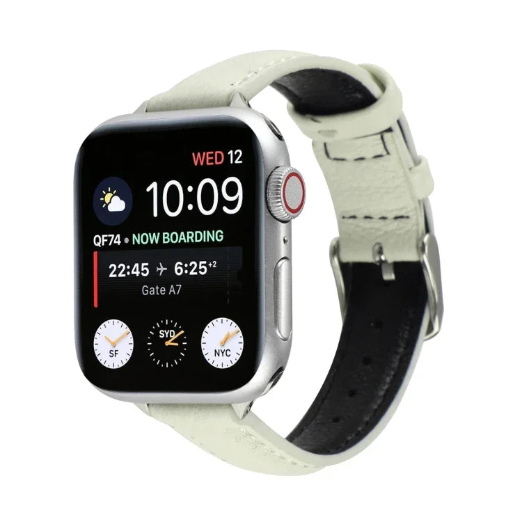สายรัดนาฬิกาหนังแท้บาง 14 มม. สำหรับ Apple Watch Series, 7 45 มม. / 6 & SE & 5 & 4 44 มม. / 3 & 2 & 1 42 มม., 7 41 มม. / 6 & SE & 5 & 4 40 มม. / 3 & 2 & 1 38 มม.
