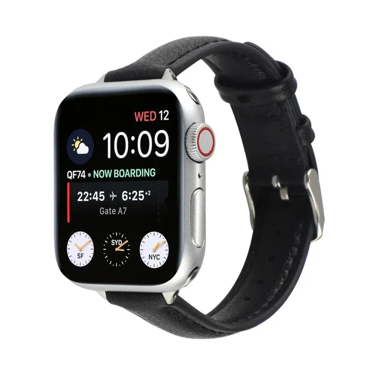 สายรัดนาฬิกาหนังแท้บาง 14 มม. สำหรับ Apple Watch Series, 7 45 มม. / 6 & SE & 5 & 4 44 มม. / 3 & 2 & 1 42 มม., 7 41 มม. / 6 & SE & 5 & 4 40 มม. / 3 & 2 & 1 38 มม.