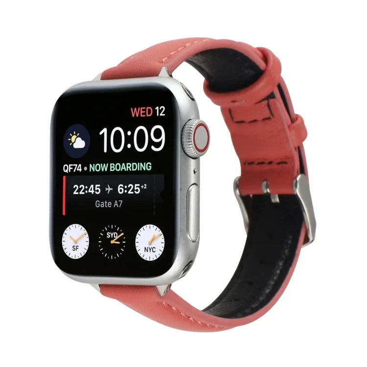 สายรัดนาฬิกาหนังแท้บาง 14 มม. สำหรับ Apple Watch Series, 7 45 มม. / 6 & SE & 5 & 4 44 มม. / 3 & 2 & 1 42 มม., 7 41 มม. / 6 & SE & 5 & 4 40 มม. / 3 & 2 & 1 38 มม.