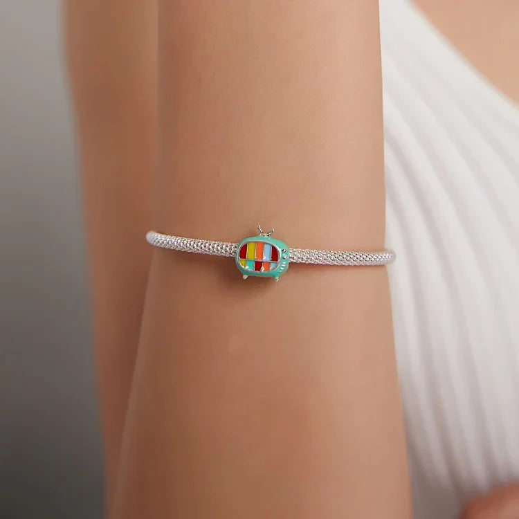 S925 Sterling Silver Mini Color TV Beads DIY Bracelet Necklace Accessories, Mini Color TV