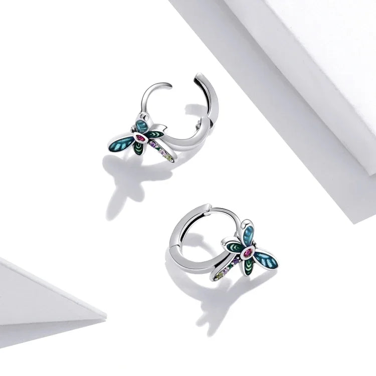 ต่างหูผู้หญิงเงินสเตอร์ลิง S925 ดีไซน์แมลงปอวินเทจ Vintage Dragonfly