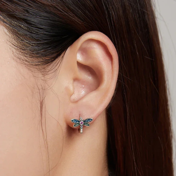 ต่างหูผู้หญิงเงินสเตอร์ลิง S925 ดีไซน์แมลงปอวินเทจ Vintage Dragonfly