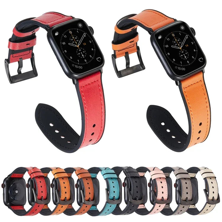 สายรัดนาฬิกาหนังลายม้าบ้า สำหรับ Apple Watch Series, 7 45mm / 6 & SE & 5 & 4 44mm / 3 & 2 & 1 42mm, 7 41mm / 6 & SE & 5 & 4 40mm / 3 & 2 & 1 38mm