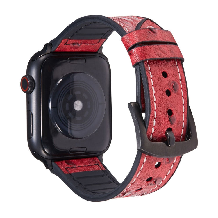 Ostrich Texture Leather Replacement Watchbands For Apple Watch Series, 7 45mm / 6 & SE & 5 & 4 44mm / 3 & 2 & 1 42mm