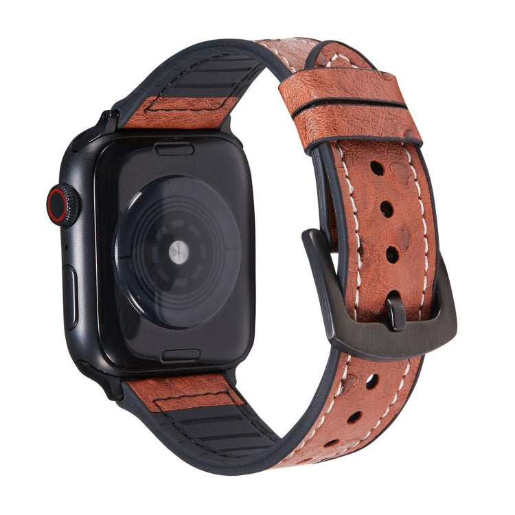 Ostrich Texture Leather Replacement Watchbands For Apple Watch Series, 7 45mm / 6 & SE & 5 & 4 44mm / 3 & 2 & 1 42mm