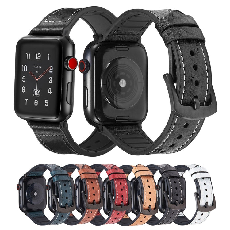 Ostrich Texture Leather Replacement Watchbands For Apple Watch Series, 7 45mm / 6 & SE & 5 & 4 44mm / 3 & 2 & 1 42mm