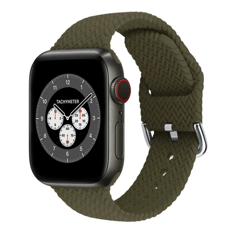 สายรัดนาฬิกาซิลิโคนถักพร้อมหัวเข็มขัด สำหรับ Apple Watch Series, 7 45mm / 6 & SE & 5 & 4 44mm / 3 & 2 & 1 42mm, 7 41mm / 6 & SE & 5 & 4 40mm / 3 & 2 & 1 38mm