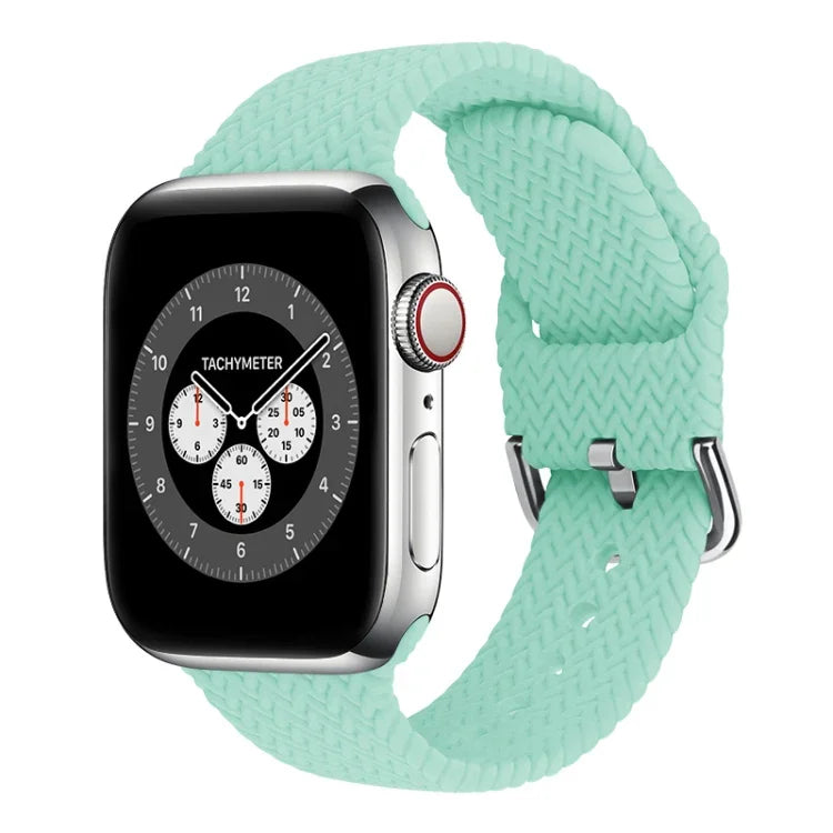 สายรัดนาฬิกาซิลิโคนถักพร้อมหัวเข็มขัด สำหรับ Apple Watch Series, 7 45mm / 6 & SE & 5 & 4 44mm / 3 & 2 & 1 42mm, 7 41mm / 6 & SE & 5 & 4 40mm / 3 & 2 & 1 38mm