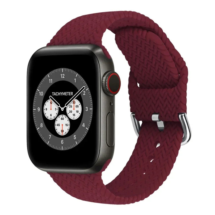 สายรัดนาฬิกาซิลิโคนถักพร้อมหัวเข็มขัด สำหรับ Apple Watch Series, 7 45mm / 6 & SE & 5 & 4 44mm / 3 & 2 & 1 42mm, 7 41mm / 6 & SE & 5 & 4 40mm / 3 & 2 & 1 38mm