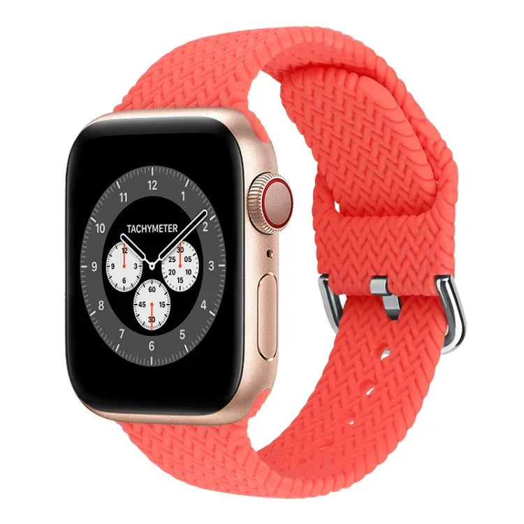 สายรัดนาฬิกาซิลิโคนถักพร้อมหัวเข็มขัด สำหรับ Apple Watch Series, 7 45mm / 6 & SE & 5 & 4 44mm / 3 & 2 & 1 42mm, 7 41mm / 6 & SE & 5 & 4 40mm / 3 & 2 & 1 38mm