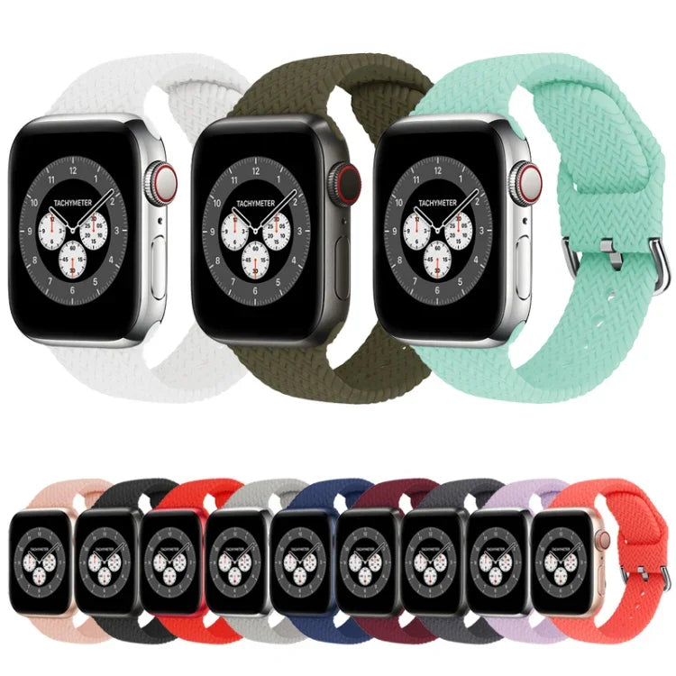 สายรัดนาฬิกาซิลิโคนถักพร้อมหัวเข็มขัด สำหรับ Apple Watch Series, 7 45mm / 6 & SE & 5 & 4 44mm / 3 & 2 & 1 42mm, 7 41mm / 6 & SE & 5 & 4 40mm / 3 & 2 & 1 38mm