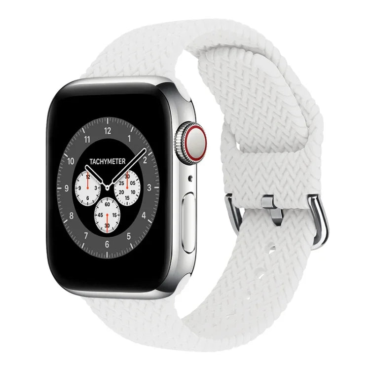 สายรัดนาฬิกาซิลิโคนถักพร้อมหัวเข็มขัด สำหรับ Apple Watch Series, 7 45mm / 6 & SE & 5 & 4 44mm / 3 & 2 & 1 42mm, 7 41mm / 6 & SE & 5 & 4 40mm / 3 & 2 & 1 38mm