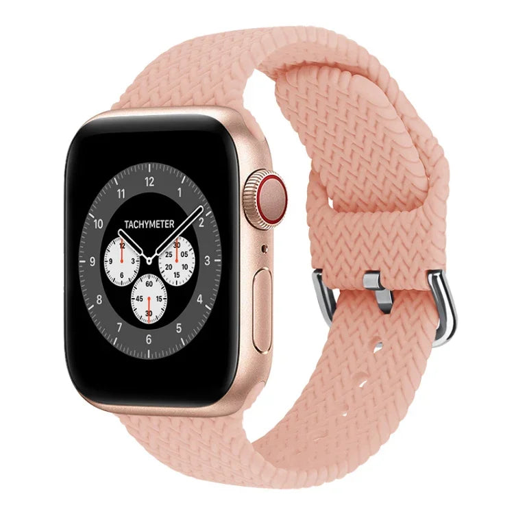 สายรัดนาฬิกาซิลิโคนถักพร้อมหัวเข็มขัด สำหรับ Apple Watch Series, 7 45mm / 6 & SE & 5 & 4 44mm / 3 & 2 & 1 42mm, 7 41mm / 6 & SE & 5 & 4 40mm / 3 & 2 & 1 38mm
