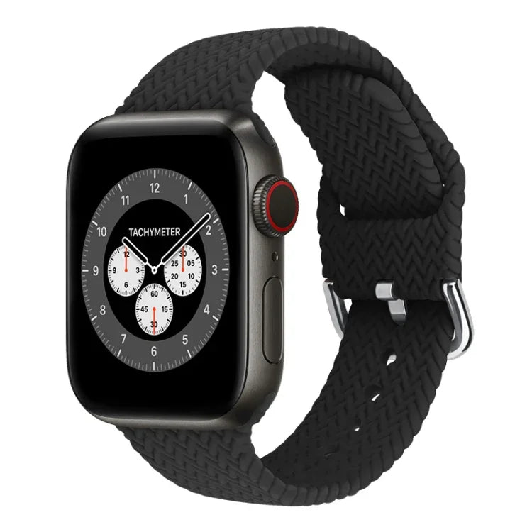 สายรัดนาฬิกาซิลิโคนถักพร้อมหัวเข็มขัด สำหรับ Apple Watch Series, 7 45mm / 6 & SE & 5 & 4 44mm / 3 & 2 & 1 42mm, 7 41mm / 6 & SE & 5 & 4 40mm / 3 & 2 & 1 38mm
