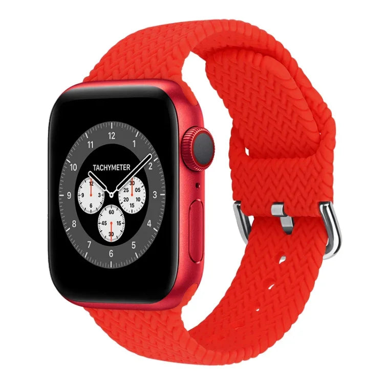 สายรัดนาฬิกาซิลิโคนถักพร้อมหัวเข็มขัด สำหรับ Apple Watch Series, 7 45mm / 6 & SE & 5 & 4 44mm / 3 & 2 & 1 42mm, 7 41mm / 6 & SE & 5 & 4 40mm / 3 & 2 & 1 38mm