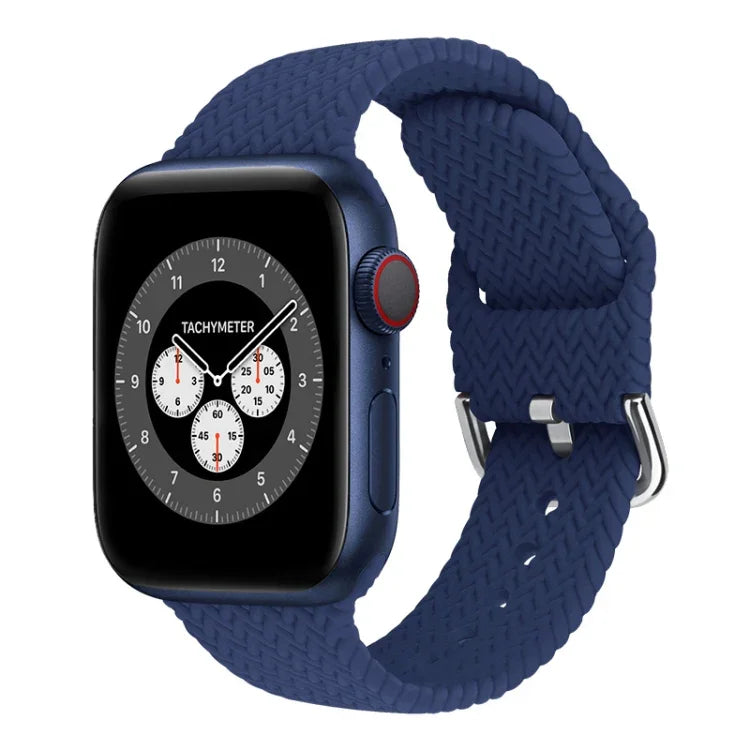 สายรัดนาฬิกาซิลิโคนถักพร้อมหัวเข็มขัด สำหรับ Apple Watch Series, 7 45mm / 6 & SE & 5 & 4 44mm / 3 & 2 & 1 42mm, 7 41mm / 6 & SE & 5 & 4 40mm / 3 & 2 & 1 38mm