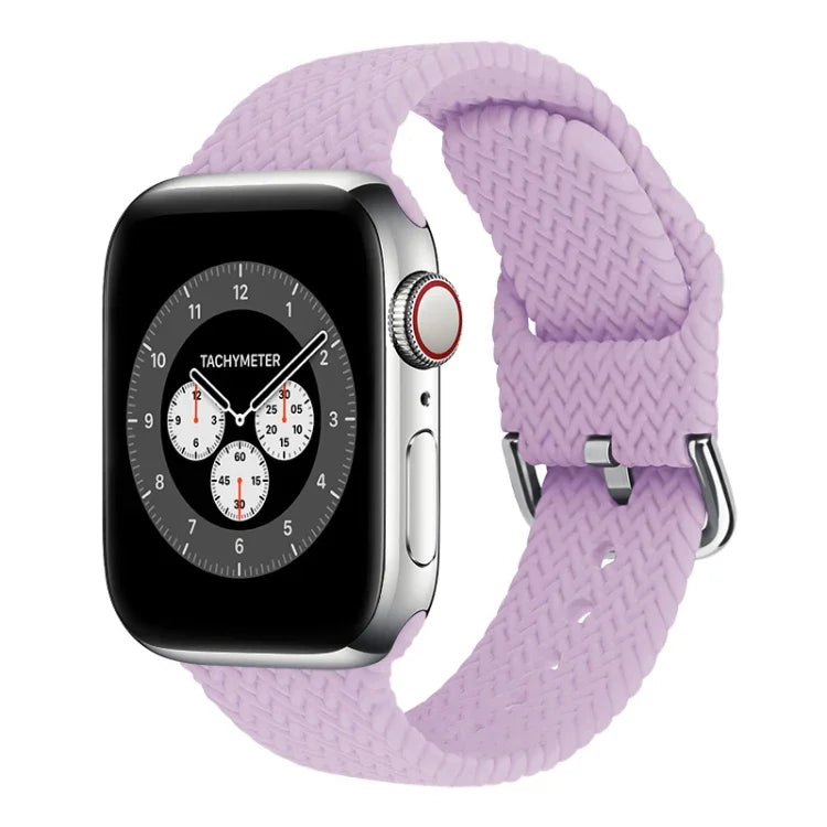 สายรัดนาฬิกาซิลิโคนถักพร้อมหัวเข็มขัด สำหรับ Apple Watch Series, 7 45mm / 6 & SE & 5 & 4 44mm / 3 & 2 & 1 42mm, 7 41mm / 6 & SE & 5 & 4 40mm / 3 & 2 & 1 38mm