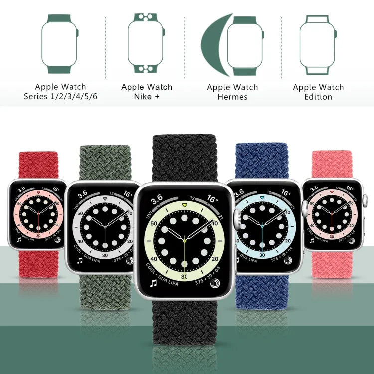 สายรัดนาฬิกาไนลอนถักหัวโลหะสีพื้น สำหรับ Apple Watch Series 6 & SE & 5 & 4 44mm / 3 & 2 & 1 42mm, L 165mm