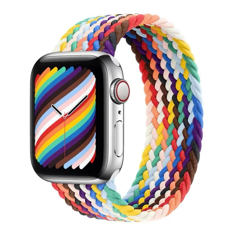 สายรัดนาฬิกาถักสีรุ้งแบบห่วงเดี่ยว ขนาด: L 165mm สำหรับ Apple Watch Series 6 & SE & 5 & 4 44mm / 3 & 2 & 1 42mm, L 165mm 44mm / 42mm