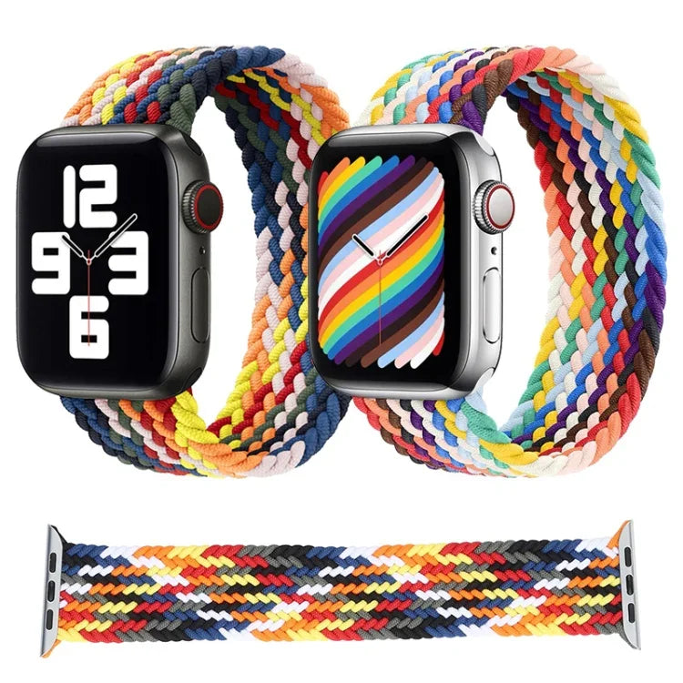 สายรัดนาฬิกาถักสีรุ้งแบบห่วงเดี่ยว ขนาด: L 165mm สำหรับ Apple Watch Series 6 & SE & 5 & 4 44mm / 3 & 2 & 1 42mm, L 165mm 44mm / 42mm