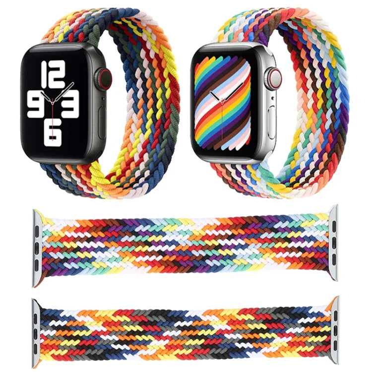 สายรัดนาฬิกาถักสีรุ้งแบบห่วงเดี่ยว ขนาด: L 155mm สำหรับ Apple Watch Series 6 & SE & 5 & 4 40mm / 3 & 2 & 1 38mm, L 155mm 40mm / 38mm