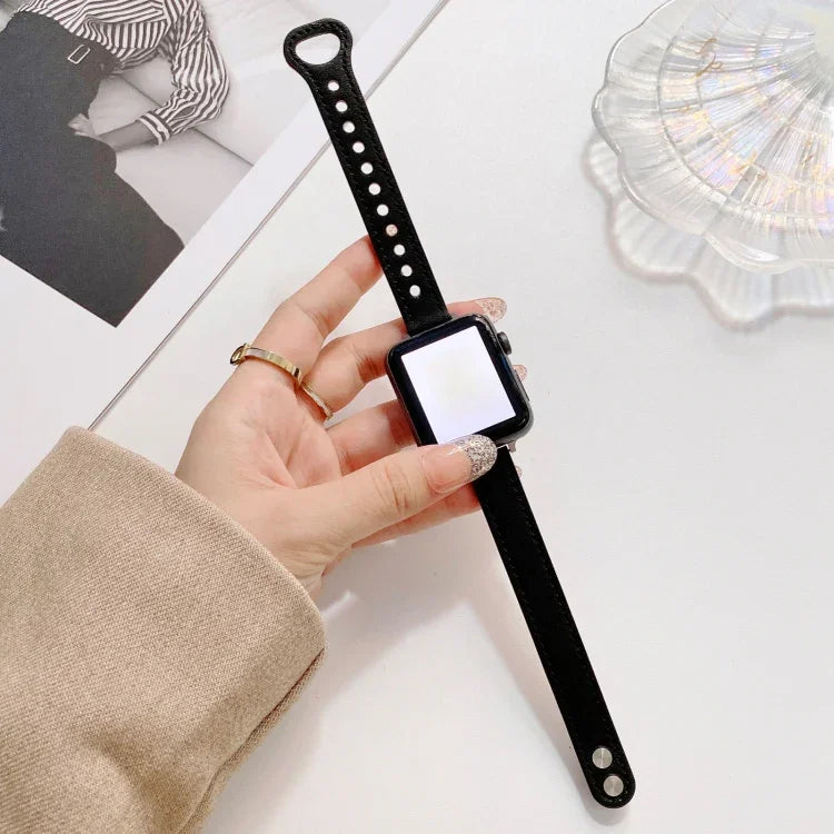 สายรัดนาฬิกาหนังแท้หัวเข็มขัดสองหมุด สำหรับ Apple Watch Series, 7 45mm / 6 & SE & 5 & 4 44mm / 3 & 2 & 1 42mm, 7 41mm / 6 & SE & 5 & 4 40mm / 3 & 2 & 1 38mm