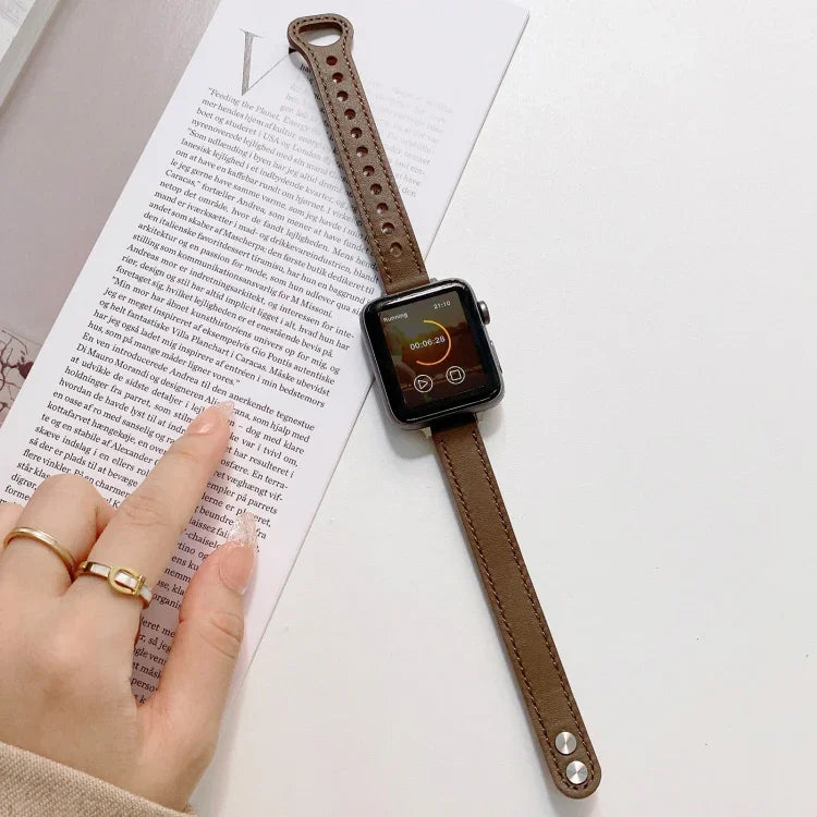 สายรัดนาฬิกาหนังแท้หัวเข็มขัดสองหมุด สำหรับ Apple Watch Series, 7 45mm / 6 & SE & 5 & 4 44mm / 3 & 2 & 1 42mm, 7 41mm / 6 & SE & 5 & 4 40mm / 3 & 2 & 1 38mm
