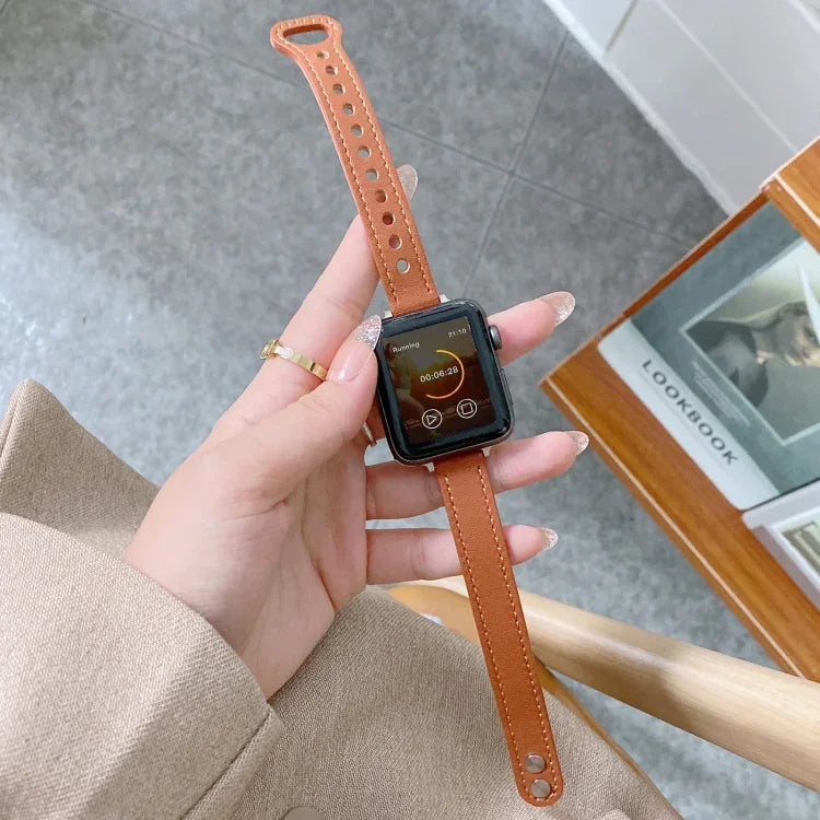 สายรัดนาฬิกาหนังแท้หัวเข็มขัดสองหมุด สำหรับ Apple Watch Series, 7 45mm / 6 & SE & 5 & 4 44mm / 3 & 2 & 1 42mm, 7 41mm / 6 & SE & 5 & 4 40mm / 3 & 2 & 1 38mm