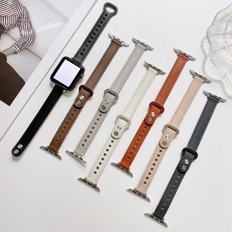 สายรัดนาฬิกาหนังแท้หัวเข็มขัดสองหมุด สำหรับ Apple Watch Series, 7 45mm / 6 & SE & 5 & 4 44mm / 3 & 2 & 1 42mm, 7 41mm / 6 & SE & 5 & 4 40mm / 3 & 2 & 1 38mm
