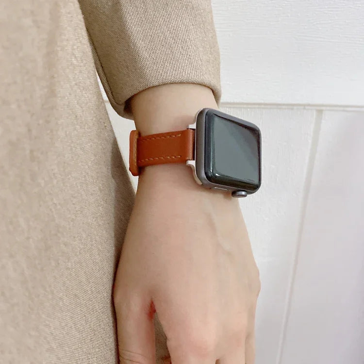 สายรัดนาฬิกาหนังแท้หัวเข็มขัดสองหมุด สำหรับ Apple Watch Series, 7 45mm / 6 & SE & 5 & 4 44mm / 3 & 2 & 1 42mm, 7 41mm / 6 & SE & 5 & 4 40mm / 3 & 2 & 1 38mm