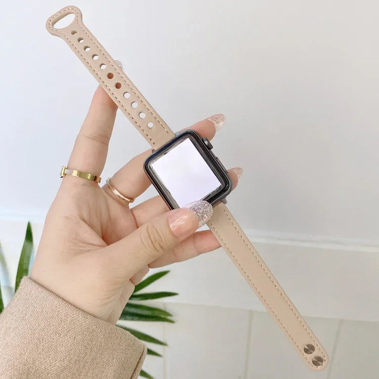 สายรัดนาฬิกาหนังแท้หัวเข็มขัดสองหมุด สำหรับ Apple Watch Series, 7 45mm / 6 & SE & 5 & 4 44mm / 3 & 2 & 1 42mm, 7 41mm / 6 & SE & 5 & 4 40mm / 3 & 2 & 1 38mm
