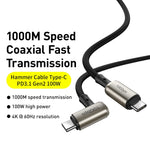 สายเคเบิล Baseus CATPN-01 100W 5A PD3.1 Gen2 USB-C / Type-C ถึง USB-C / Type-C HD สำหรับแสดงผลหน้าจอแบบ Coaxial Hammer ความยาวสาย: 1.5m