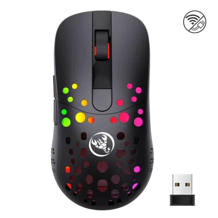 เมาส์สายและไร้สายโหมดคู่ HXSJ T100 10000 DPI RGB กำหนดมาโคร