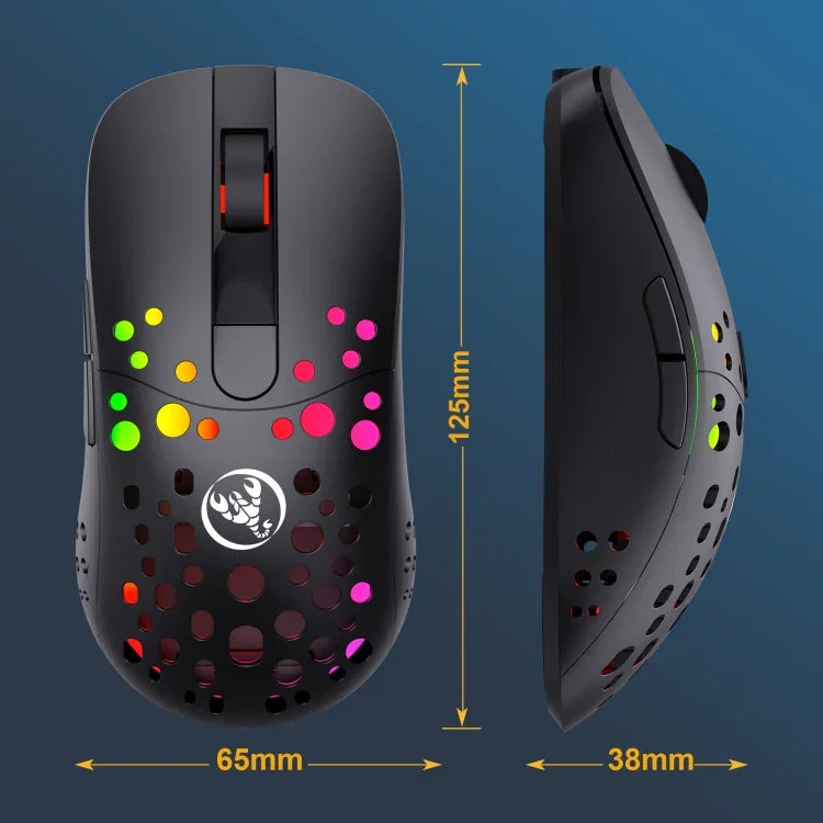เมาส์สายและไร้สายโหมดคู่ HXSJ T100 10000 DPI RGB กำหนดมาโคร
