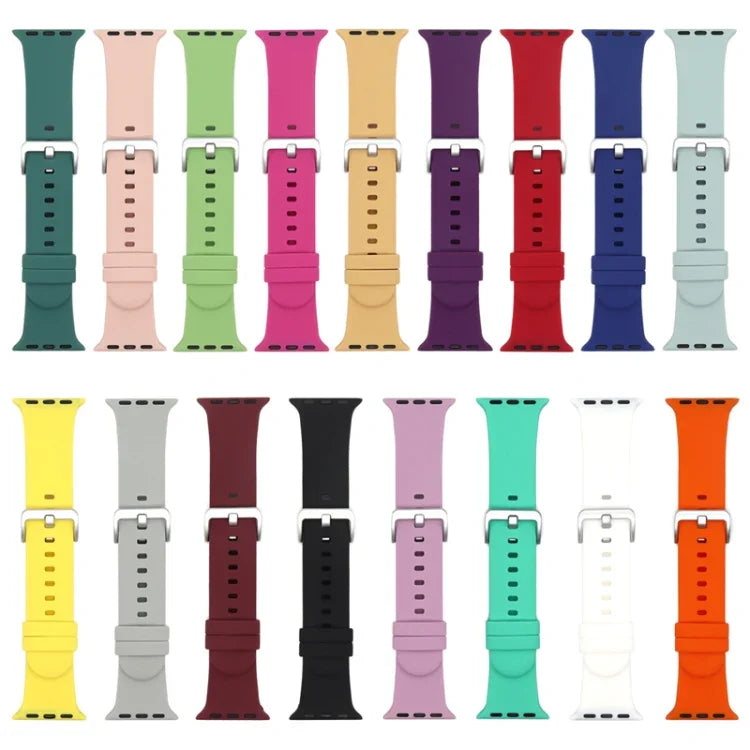 Various colors of silver silicone replacement watch strap for Apple Watch. Replacement bands showcase style and comfort.