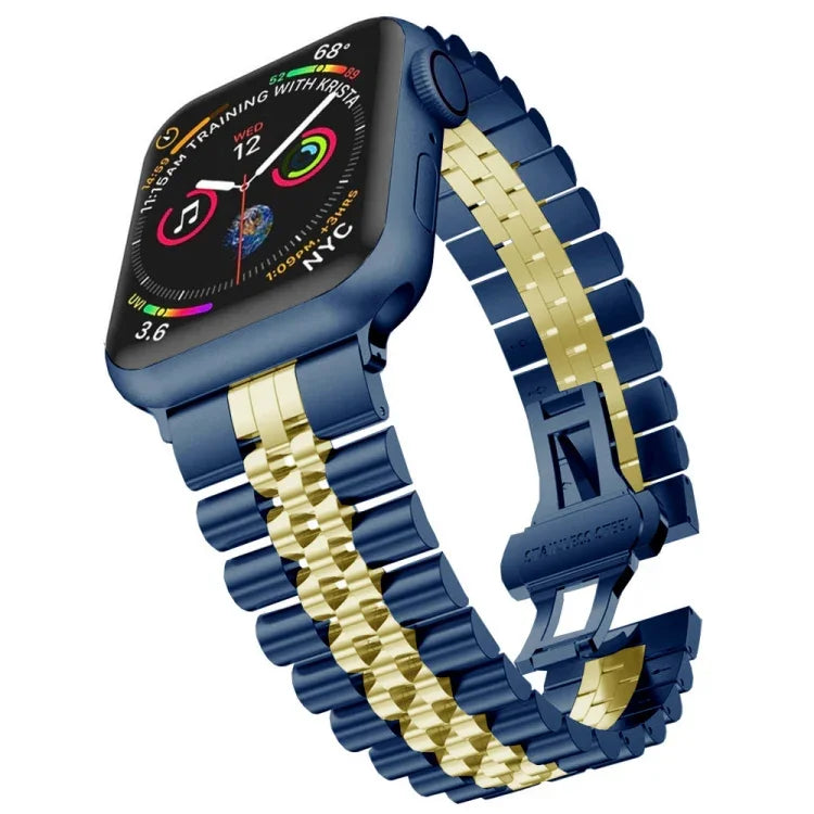 สายรัดนาฬิกาเหล็กสแตนเลสห้าลูกสำหรับ Apple Watch Series, 7 45mm / 6 & SE & 5 & 4 44mm / 3 & 2 & 1 42mm, 7 41mm / 6 & SE & 5 & 4 40mm / 3 & 2 & 1 38mm