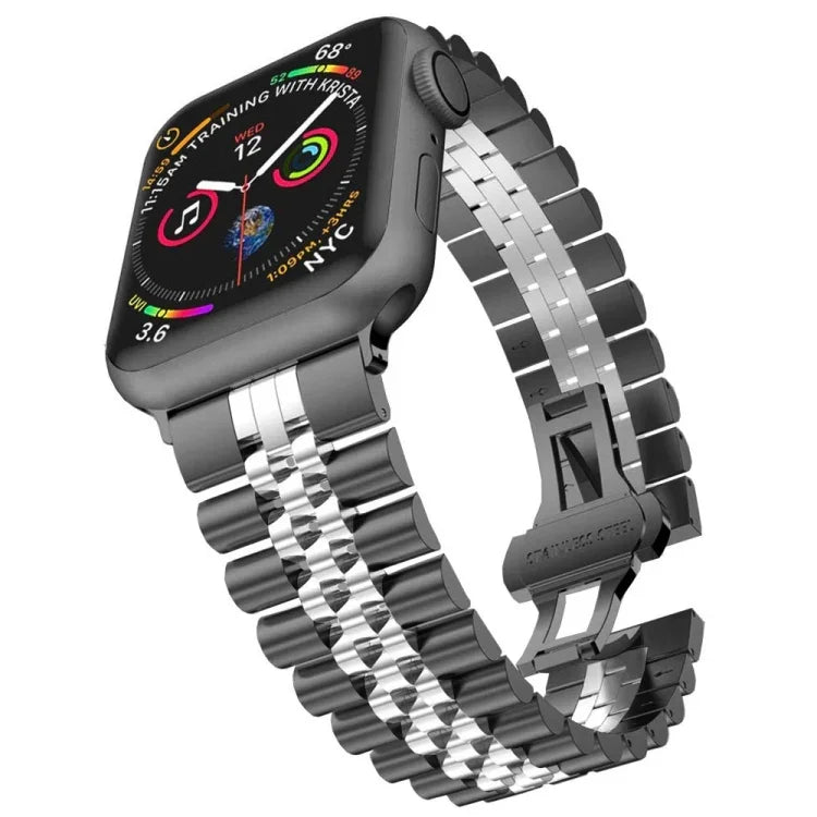 สายรัดนาฬิกาเหล็กสแตนเลสห้าลูกสำหรับ Apple Watch Series, 7 45mm / 6 & SE & 5 & 4 44mm / 3 & 2 & 1 42mm, 7 41mm / 6 & SE & 5 & 4 40mm / 3 & 2 & 1 38mm