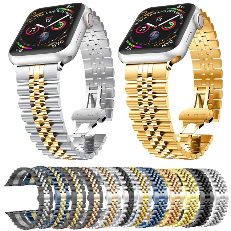 สายรัดนาฬิกาเหล็กสแตนเลสห้าลูกสำหรับ Apple Watch Series, 7 45mm / 6 & SE & 5 & 4 44mm / 3 & 2 & 1 42mm, 7 41mm / 6 & SE & 5 & 4 40mm / 3 & 2 & 1 38mm