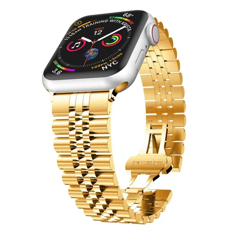 สายรัดนาฬิกาเหล็กสแตนเลสห้าลูกสำหรับ Apple Watch Series, 7 45mm / 6 & SE & 5 & 4 44mm / 3 & 2 & 1 42mm, 7 41mm / 6 & SE & 5 & 4 40mm / 3 & 2 & 1 38mm