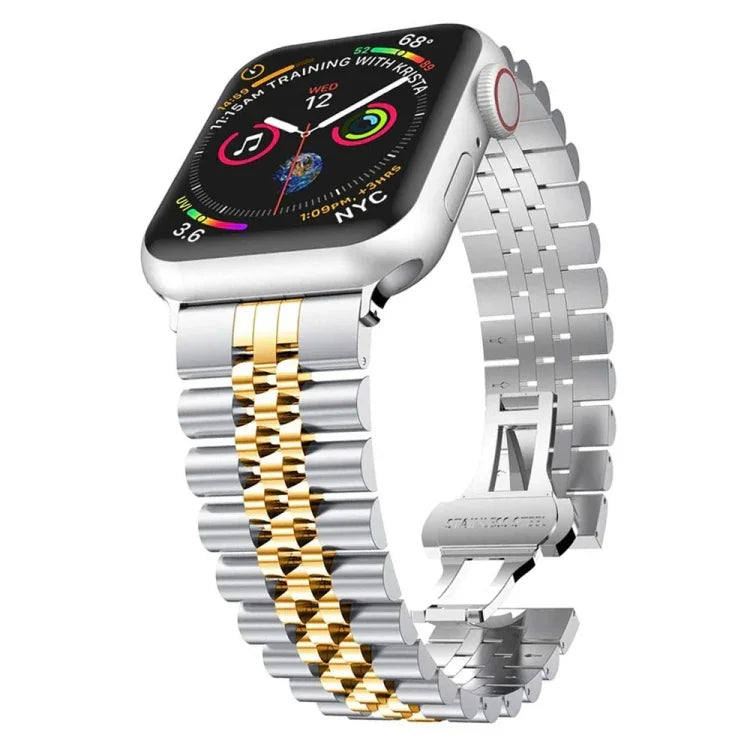 สายรัดนาฬิกาเหล็กสแตนเลสห้าลูกสำหรับ Apple Watch Series, 7 45mm / 6 & SE & 5 & 4 44mm / 3 & 2 & 1 42mm, 7 41mm / 6 & SE & 5 & 4 40mm / 3 & 2 & 1 38mm